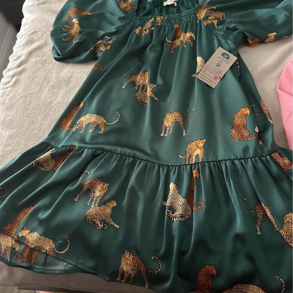 Entro Green Leopard Print Mini Dress